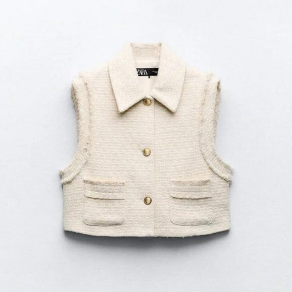 ZARA TEXTURED FRAYED VEST